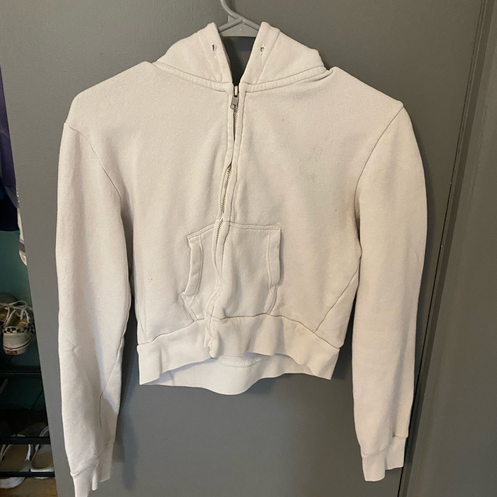 brandy melville cropped white zip up sweatshirt